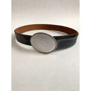 Silver Creek Collection Genuine Leather Belt Silver Tone Buckle Mens Black 36